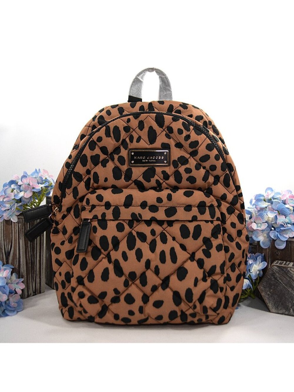Marc Jacobs Preppy Nylon Quilted Leopard Large Backpack Bag NWT